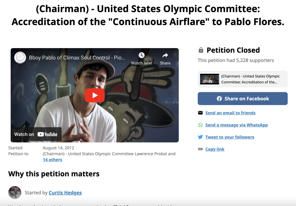 Change.org petition: Accreditation of the continuous Air Flare to Pablo Flores
